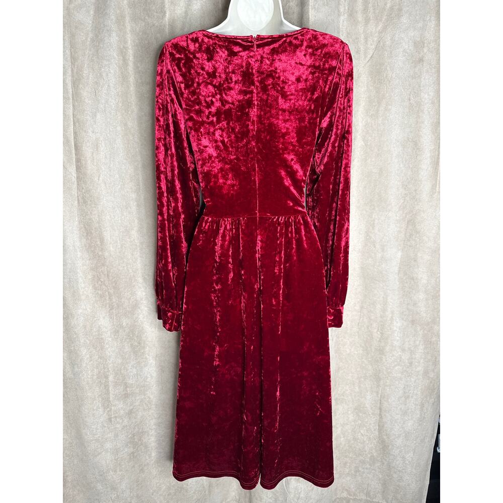 Unique Vintage Burgundy Crushed Velvet Long Sleeve Midi Dress L NWOT - Picture 5 of 11